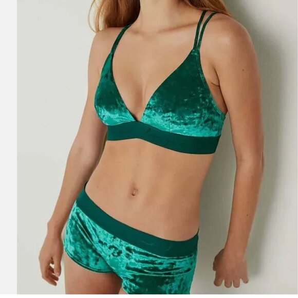 PINK Victoria's Secret Dark Green Velvet Bra Bralette Size Small Strappy Wicked - Picture 9 of 10